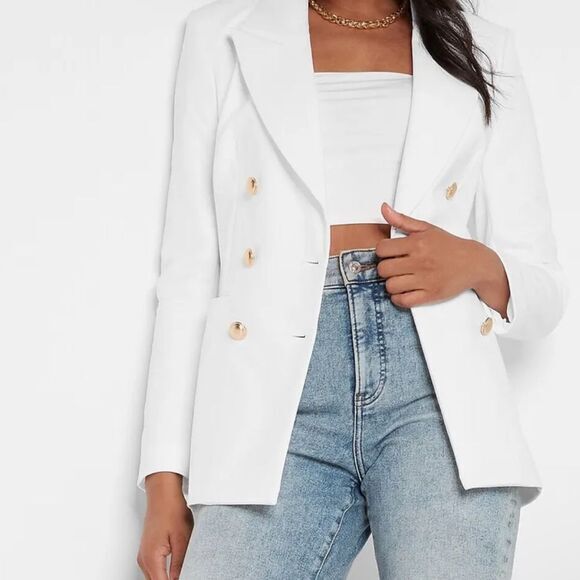 NEW EXPRESS $259 IVORY PEAK LAPEL DOUBLE BREASTED BLAZER SIZE XS EXTRA SMALL - Picture 1 of 3
